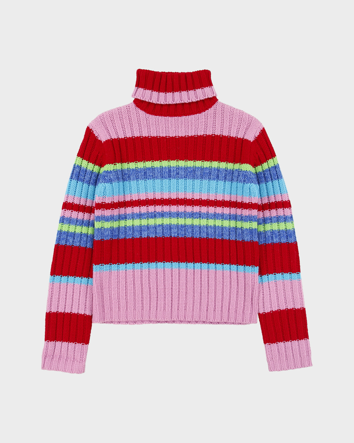 Vintage Y2K 00s Miss Teen Roll Neck Striped Chunky Knit Jumper - S
