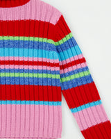 Vintage Y2K 00s Miss Teen Roll Neck Striped Chunky Knit Jumper - S