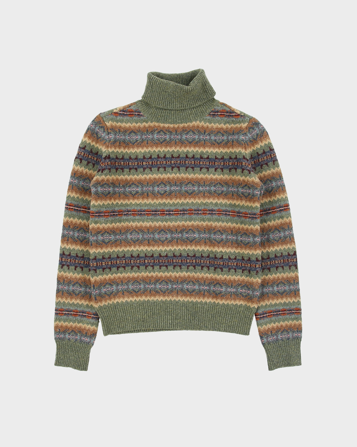Vintage 1990s R.T.W Jeans Company Wool Blend Fair Isle Roll Neck Jumper - S