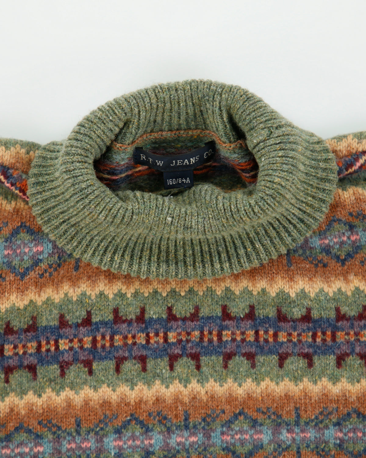 Vintage 1990s R.T.W Jeans Company Wool Blend Fair Isle Roll Neck Jumper - S