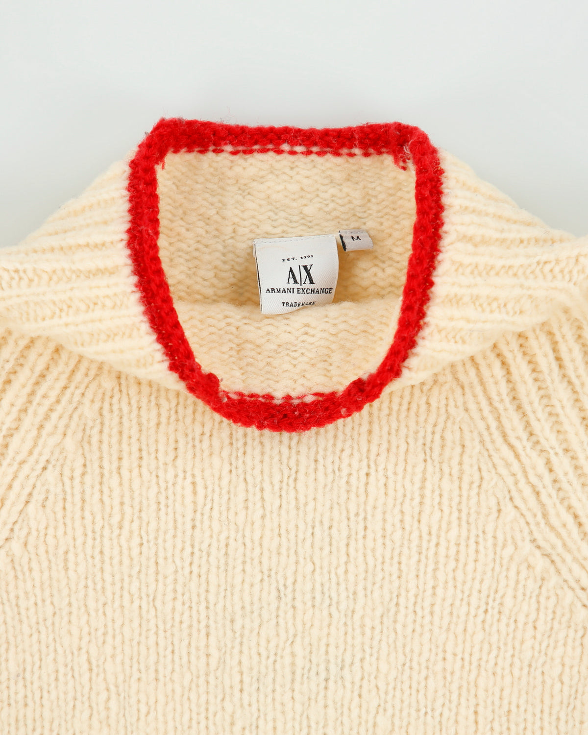 Vintage 1990s Armani Exchange High Neck Wool Chunky Knit Jumper - M