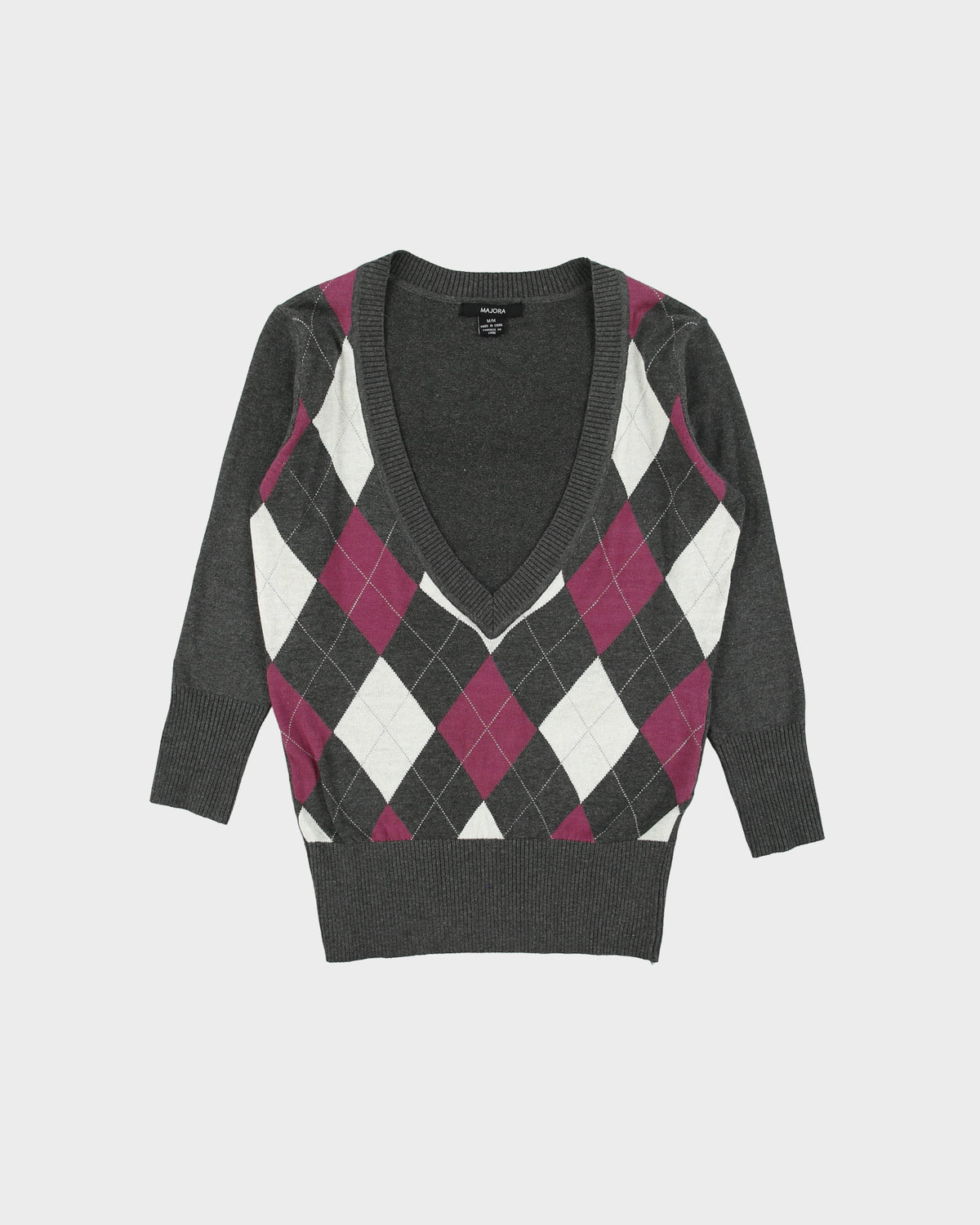 Vintage Y2K 00s Majora Deep V-neck 3/4 Length Sleeve Jumper - M