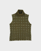 Vintage Y2K 00s Shan Yue Wool Blend Sequin Beaded Roll Neck Knit Top - M