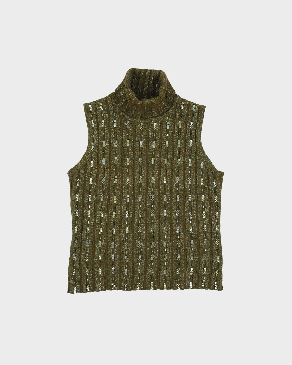 Vintage Y2K 00s Shan Yue Wool Blend Sequin Beaded Roll Neck Knit Top - M