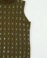 Vintage Y2K 00s Shan Yue Wool Blend Sequin Beaded Roll Neck Knit Top - M