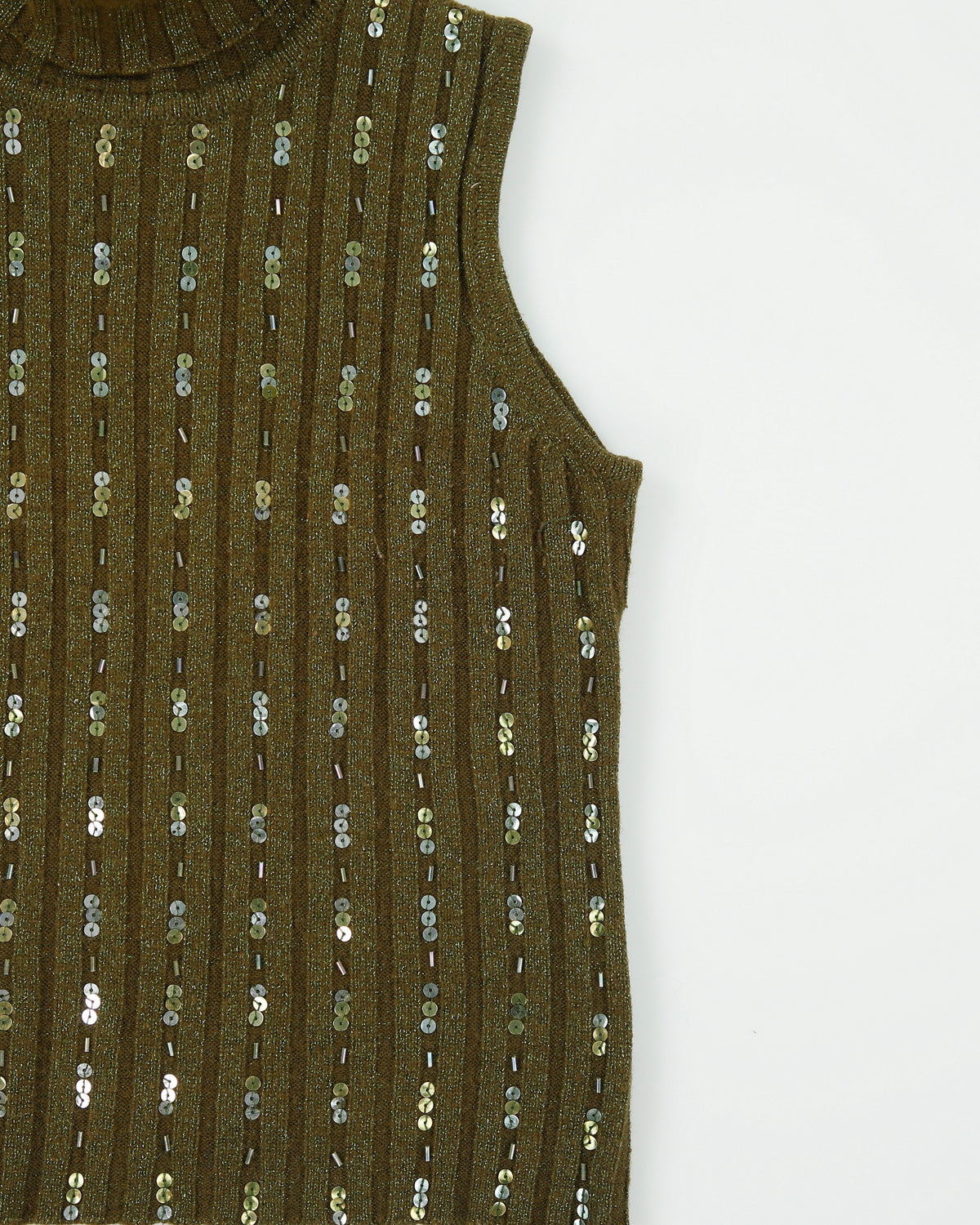 Vintage Y2K 00s Shan Yue Wool Blend Sequin Beaded Roll Neck Knit Top - M