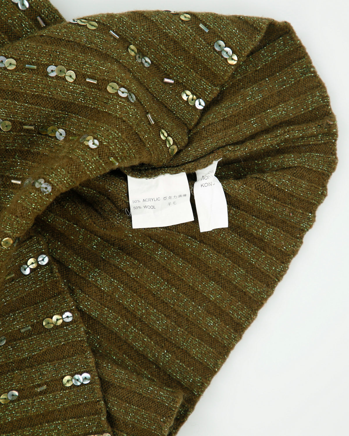 Vintage Y2K 00s Shan Yue Wool Blend Sequin Beaded Roll Neck Knit Top - M