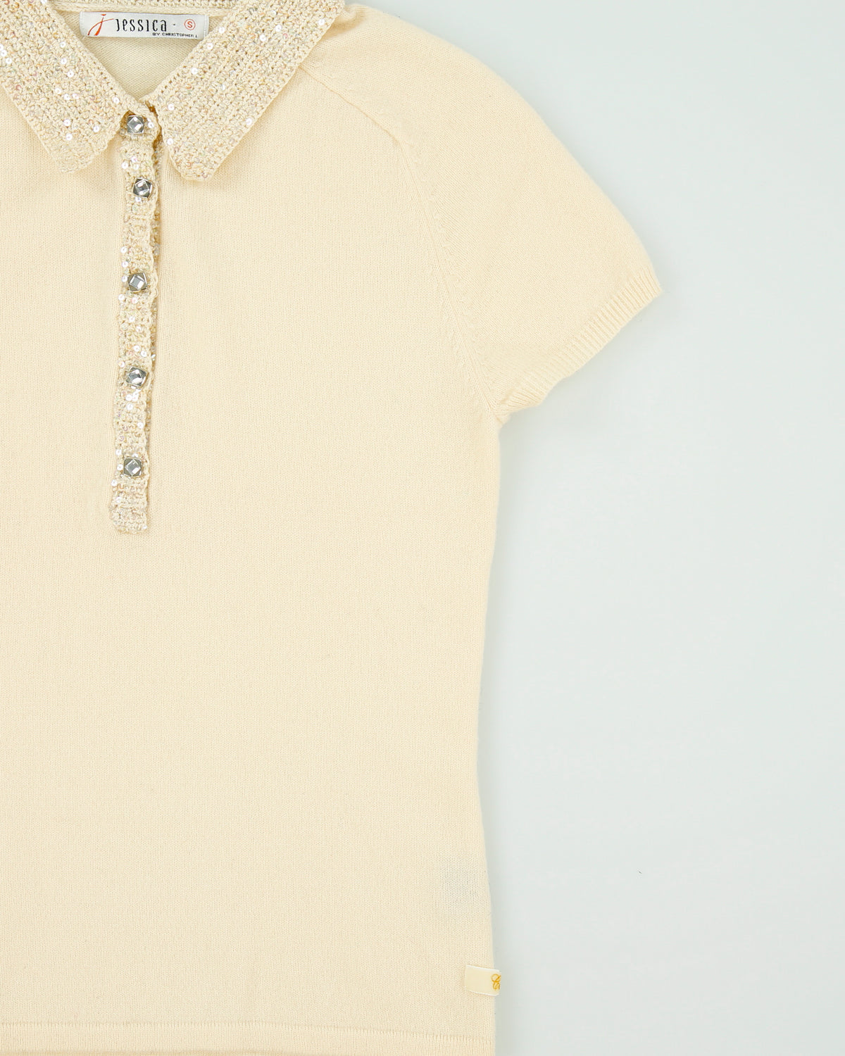Vintage 1990s Jessica Cashmere Sequin Collar Short Sleeve Knit Jumper - S