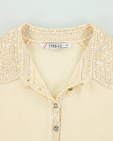 Vintage 1990s Jessica Cashmere Sequin Collar Short Sleeve Knit Jumper - S
