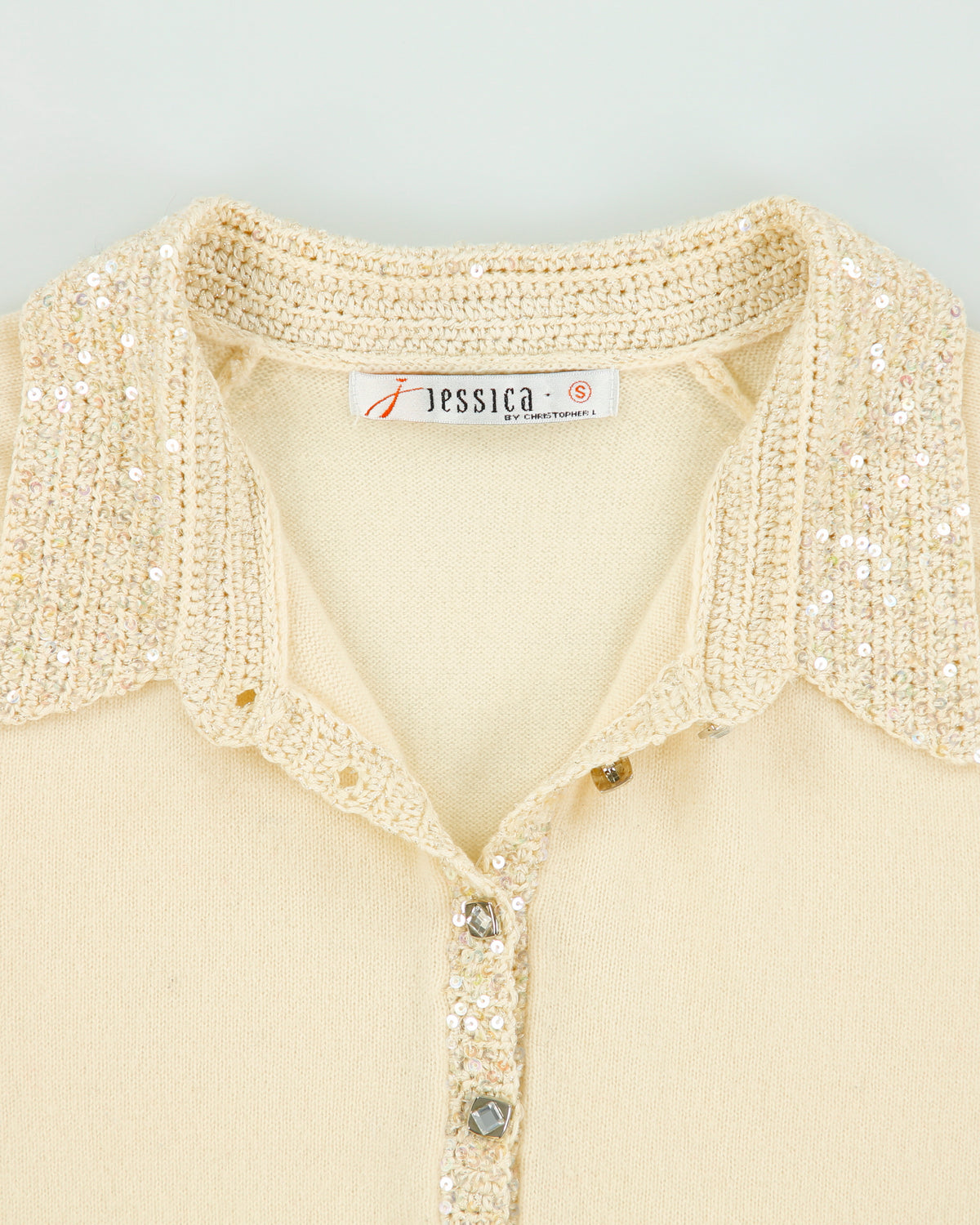 Vintage 1990s Jessica Cashmere Sequin Collar Short Sleeve Knit Jumper - S