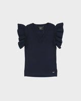 DSWT Vintage Armani Exchange Women's V-Neck Ribbed Knit Ruffle Sleeve Jumper - S
