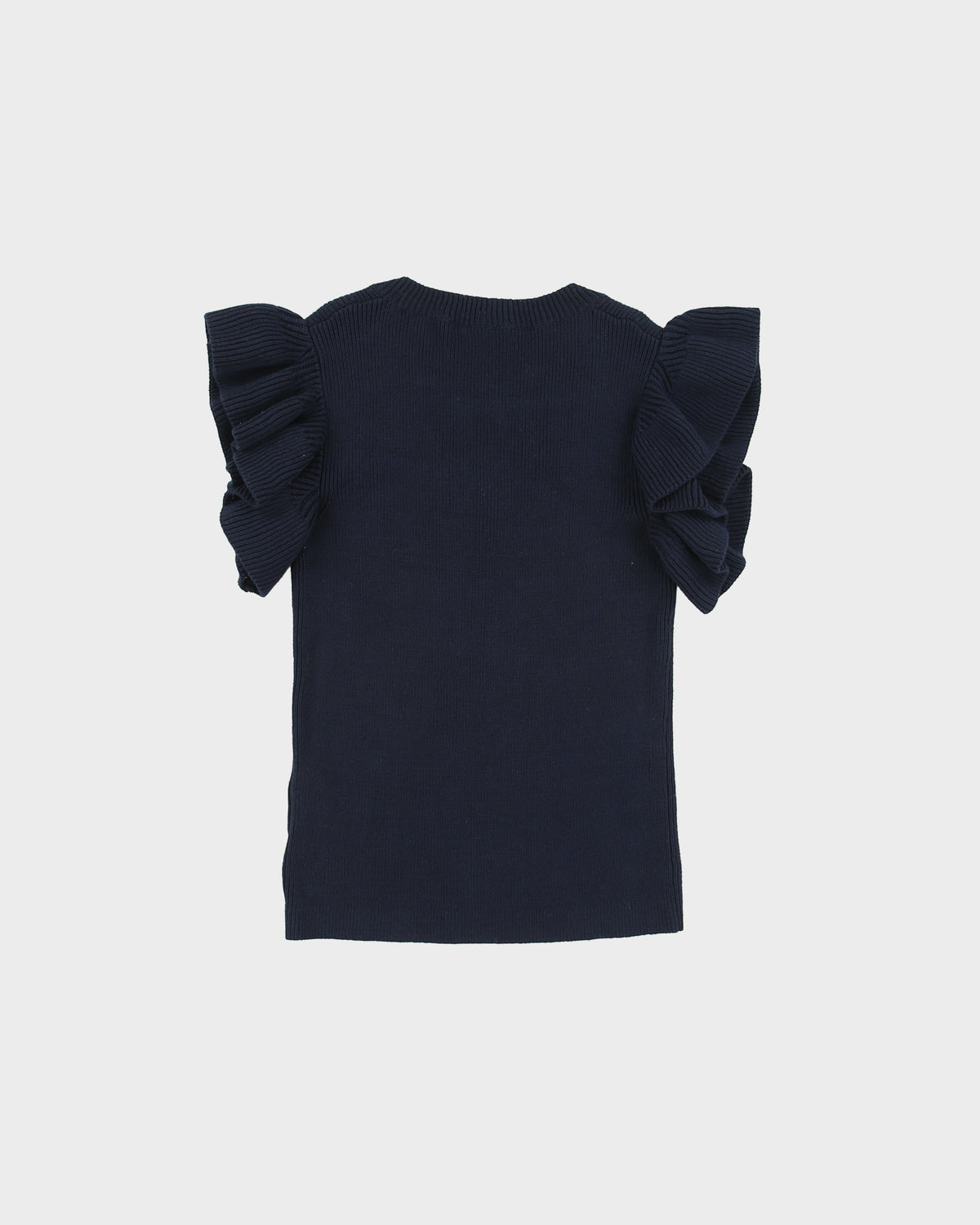 DSWT Vintage Armani Exchange Women's V-Neck Ribbed Knit Ruffle Sleeve Jumper - S