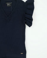DSWT Vintage Armani Exchange Women's V-Neck Ribbed Knit Ruffle Sleeve Jumper - S