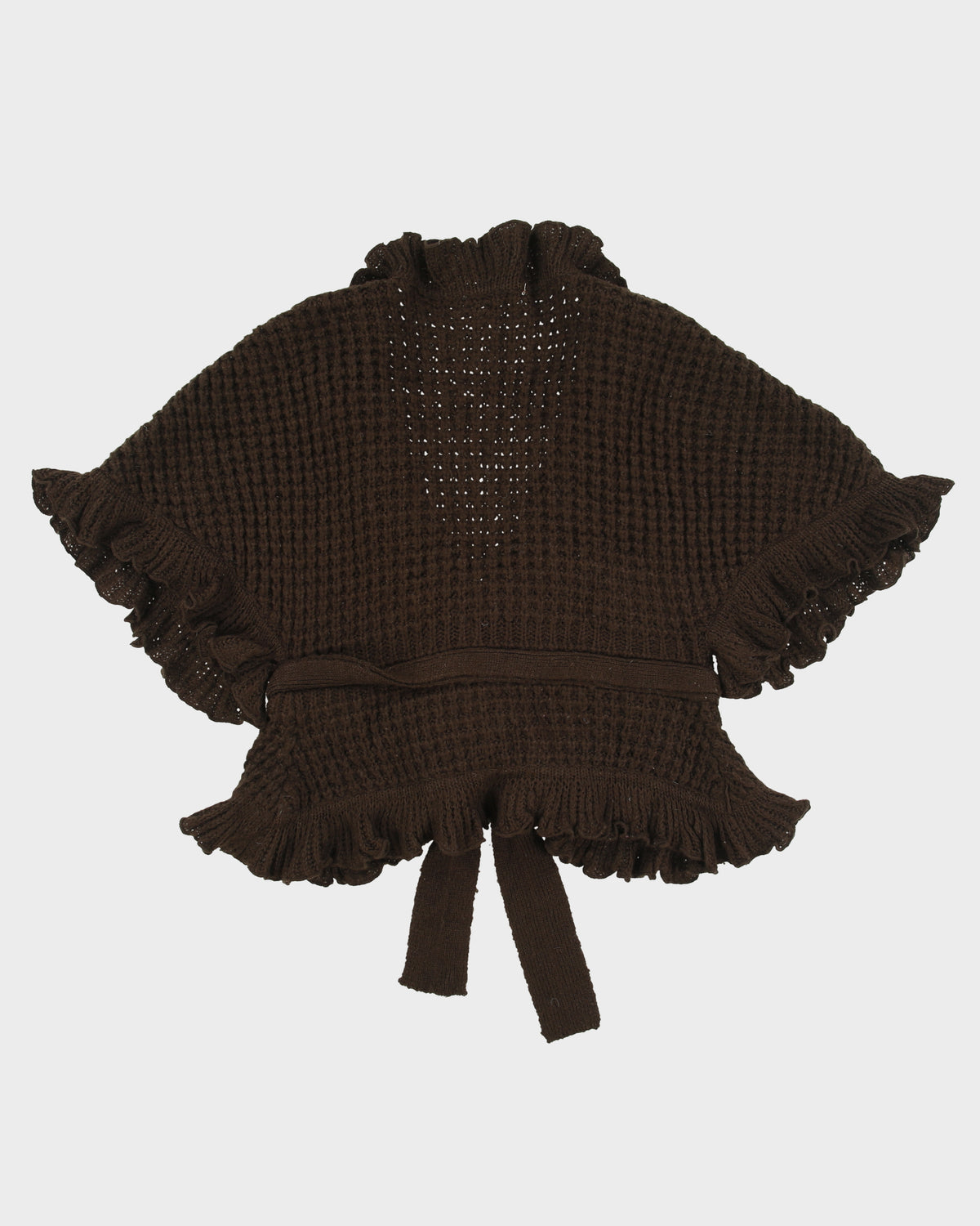 Vintage Y2K 00s Tempo Paris Women's Chunky Knit Belted Short Sleeve Ruffle Cardigan - S