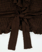 Vintage Y2K 00s Tempo Paris Women's Chunky Knit Belted Short Sleeve Ruffle Cardigan - S