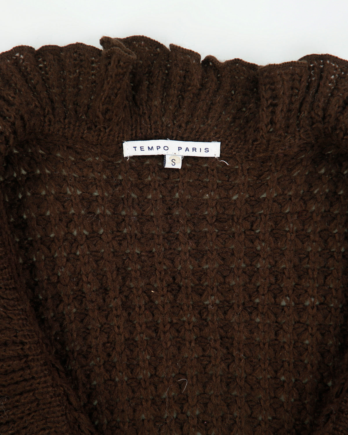 Vintage Y2K 00s Tempo Paris Women's Chunky Knit Belted Short Sleeve Ruffle Cardigan - S