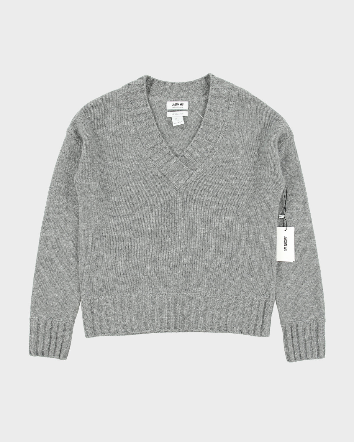 DSWT Jason Wu Women's Marl Grey Cashmere V-Neck Rib Knit Jumper - S