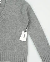 DSWT Jason Wu Women's Marl Grey Cashmere V-Neck Rib Knit Jumper - S