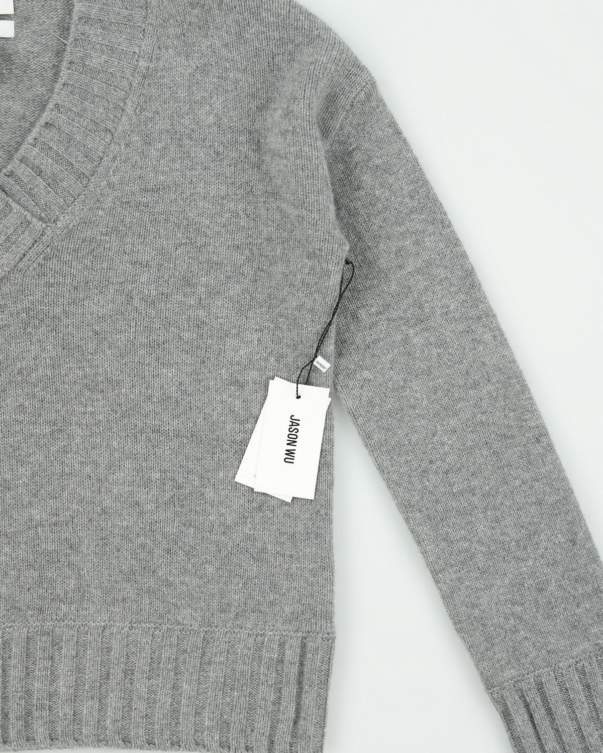 DSWT Jason Wu Women's Marl Grey Cashmere V-Neck Rib Knit Jumper - S