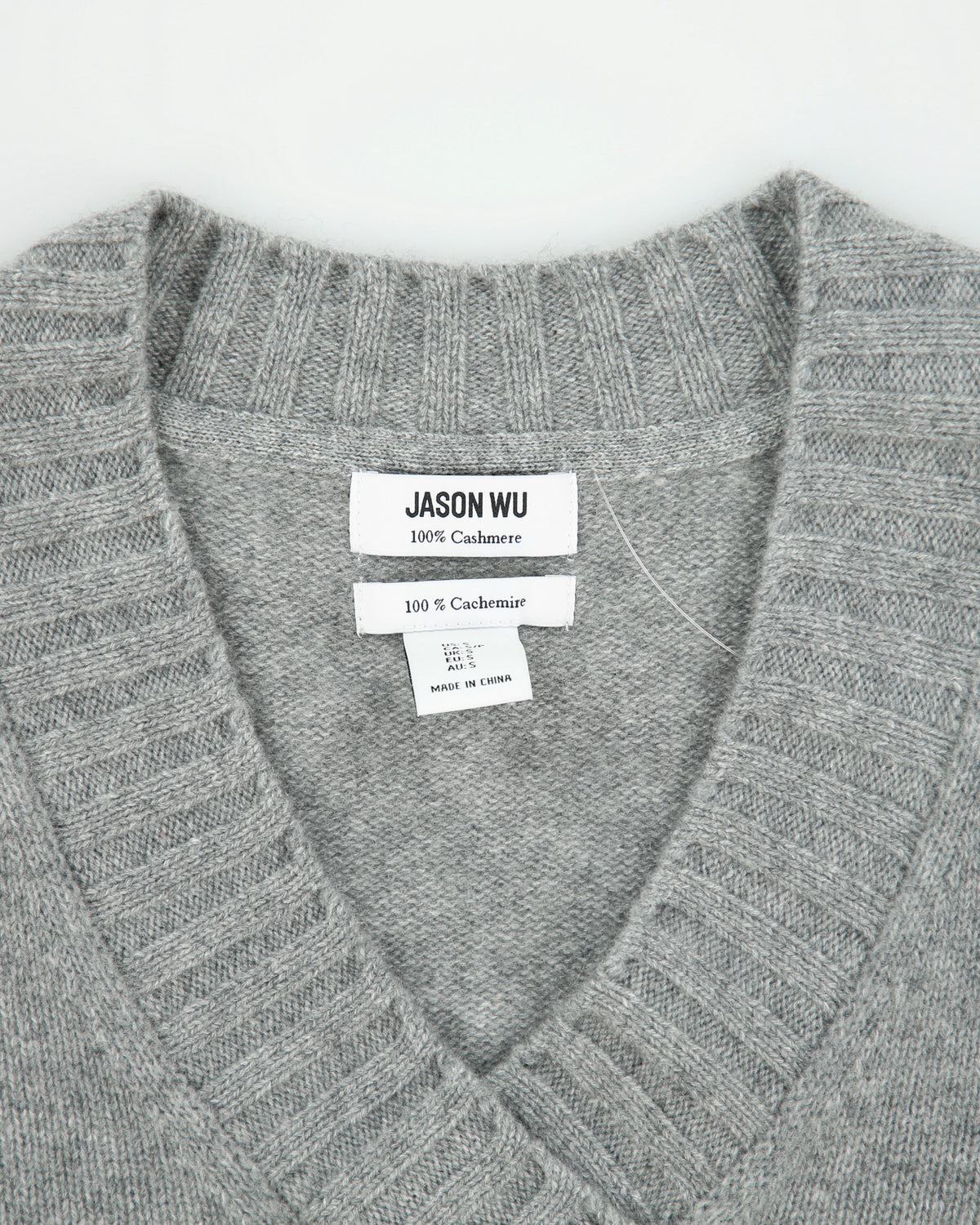 DSWT Jason Wu Women's Marl Grey Cashmere V-Neck Rib Knit Jumper - S