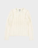 DSWT Vintage Y2K 00s NoMI Women's Open Cable Knit Lace Collared Jumper - M