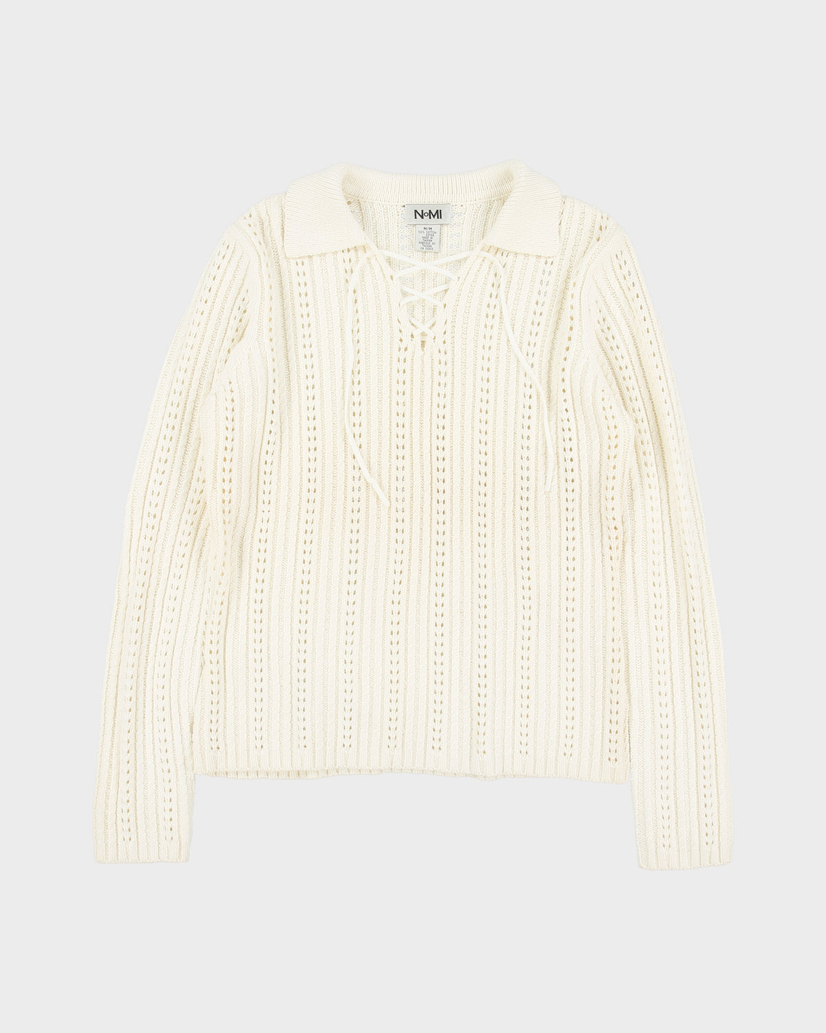 DSWT Vintage Y2K 00s NoMI Women's Open Cable Knit Lace Collared Jumper - M