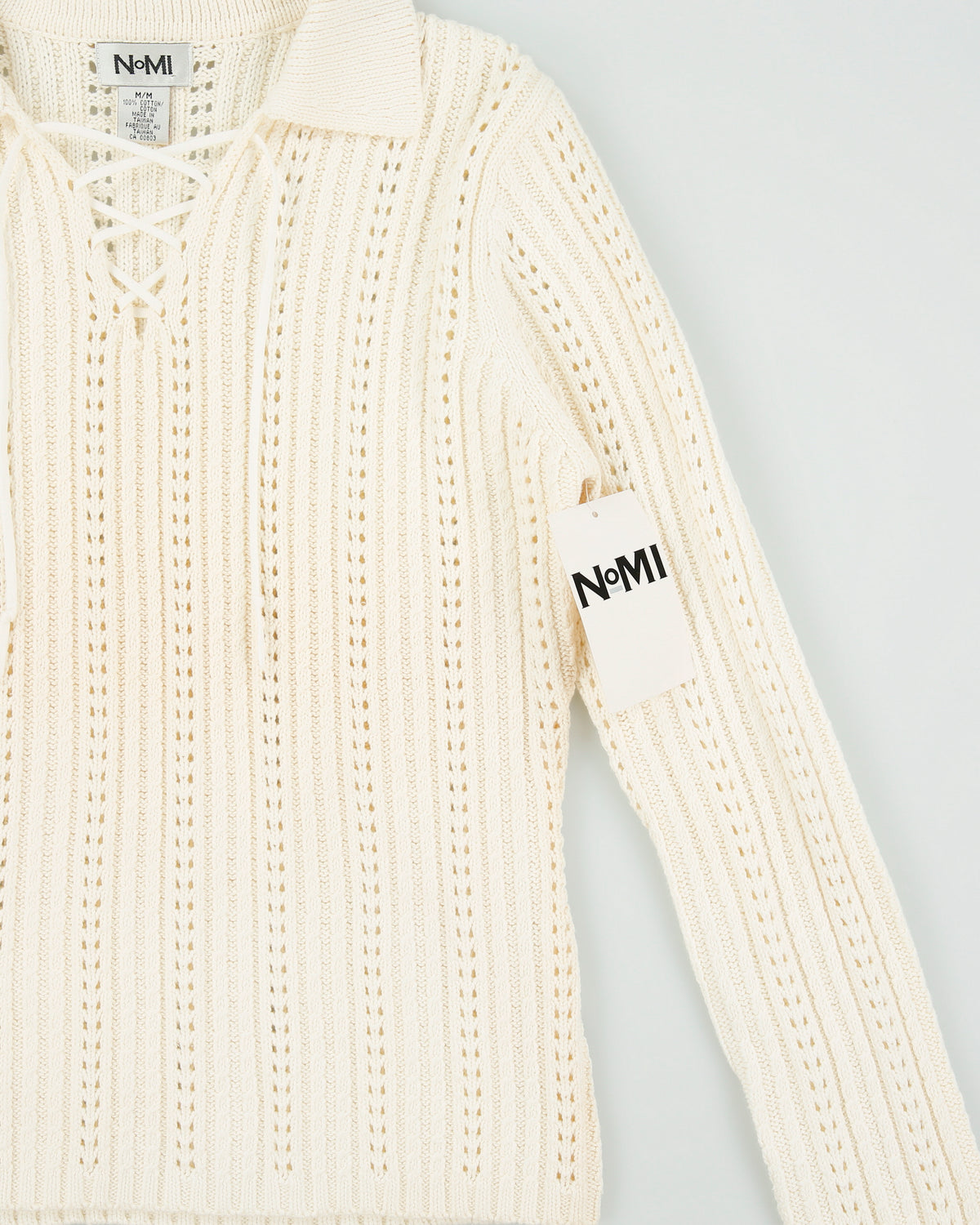 DSWT Vintage Y2K 00s NoMI Women's Open Cable Knit Lace Collared Jumper - M