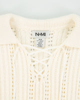 DSWT Vintage Y2K 00s NoMI Women's Open Cable Knit Lace Collared Jumper - M