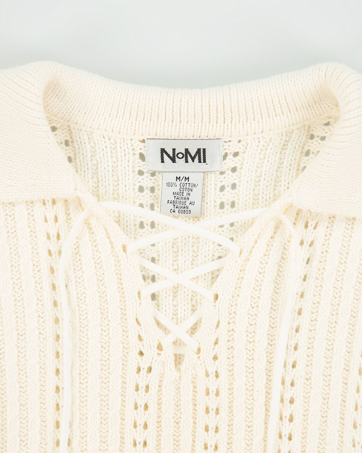DSWT Vintage Y2K 00s NoMI Women's Open Cable Knit Lace Collared Jumper - M