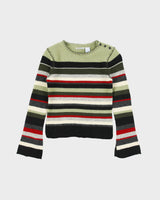 Vintage Y2K 00s Frost Lambswool Blend Stripe Knit Button Detail Jumper - S