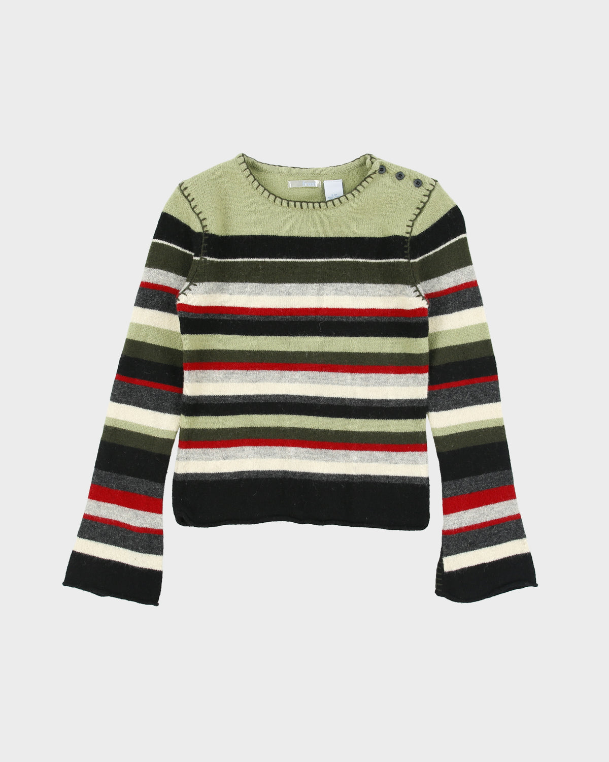 Vintage Y2K 00s Frost Lambswool Blend Stripe Knit Button Detail Jumper - S