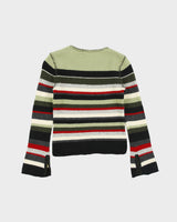 Vintage Y2K 00s Frost Lambswool Blend Stripe Knit Button Detail Jumper - S
