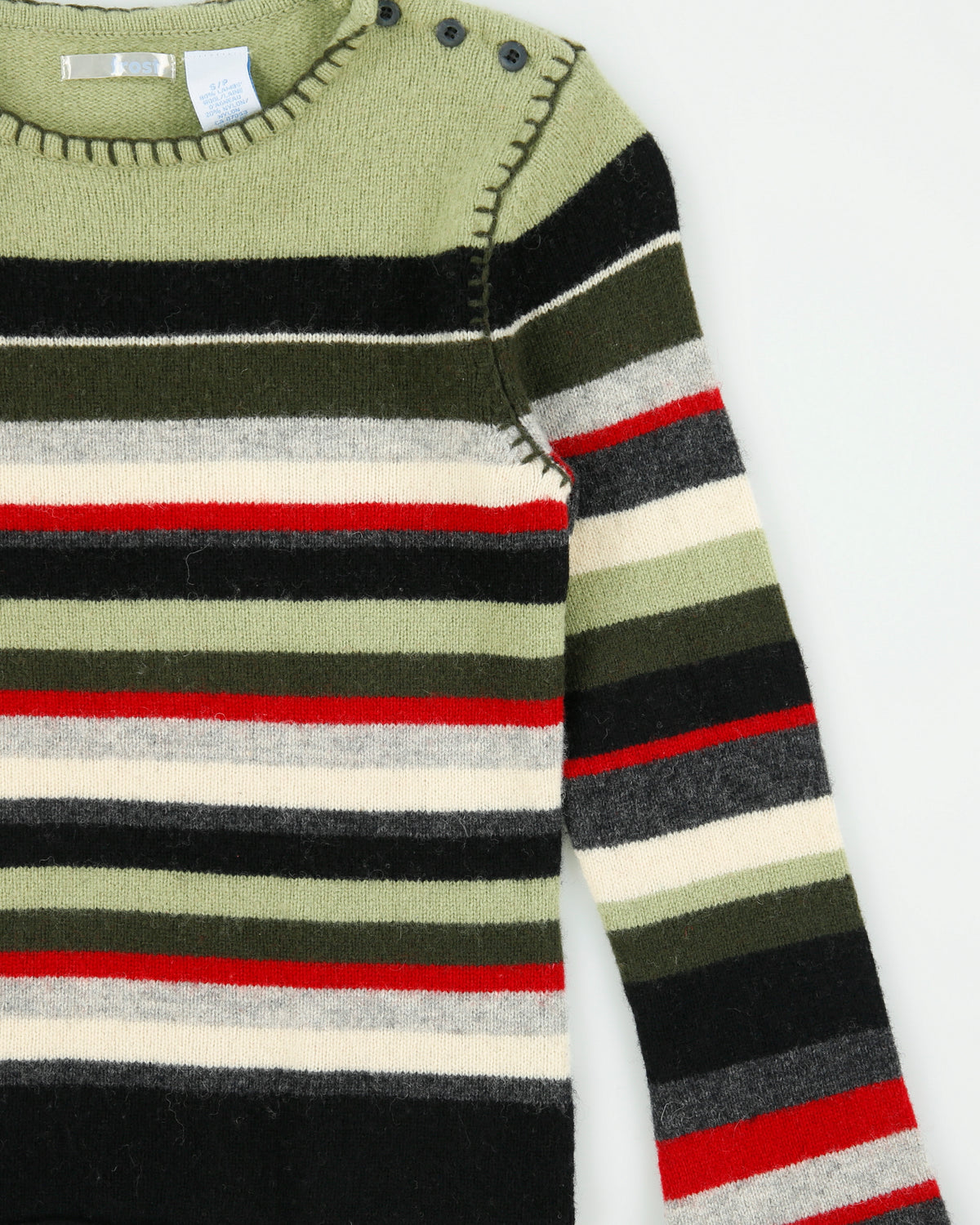 Vintage Y2K 00s Frost Lambswool Blend Stripe Knit Button Detail Jumper - S