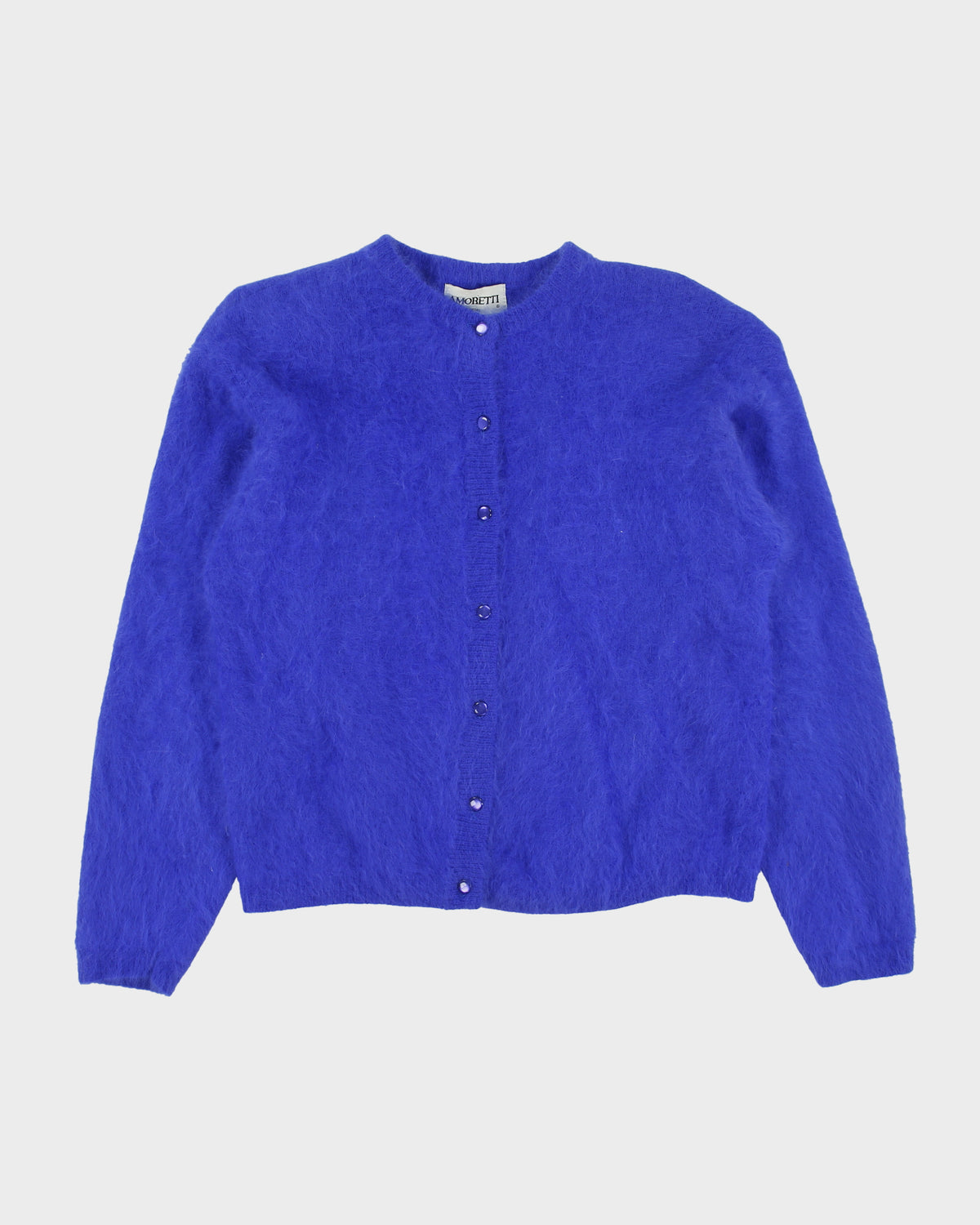 Vintage 1980s Amoretti Angora Blend Fluffy Shoulder Pad Cardigan - M