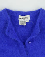 Vintage 1980s Amoretti Angora Blend Fluffy Shoulder Pad Cardigan - M