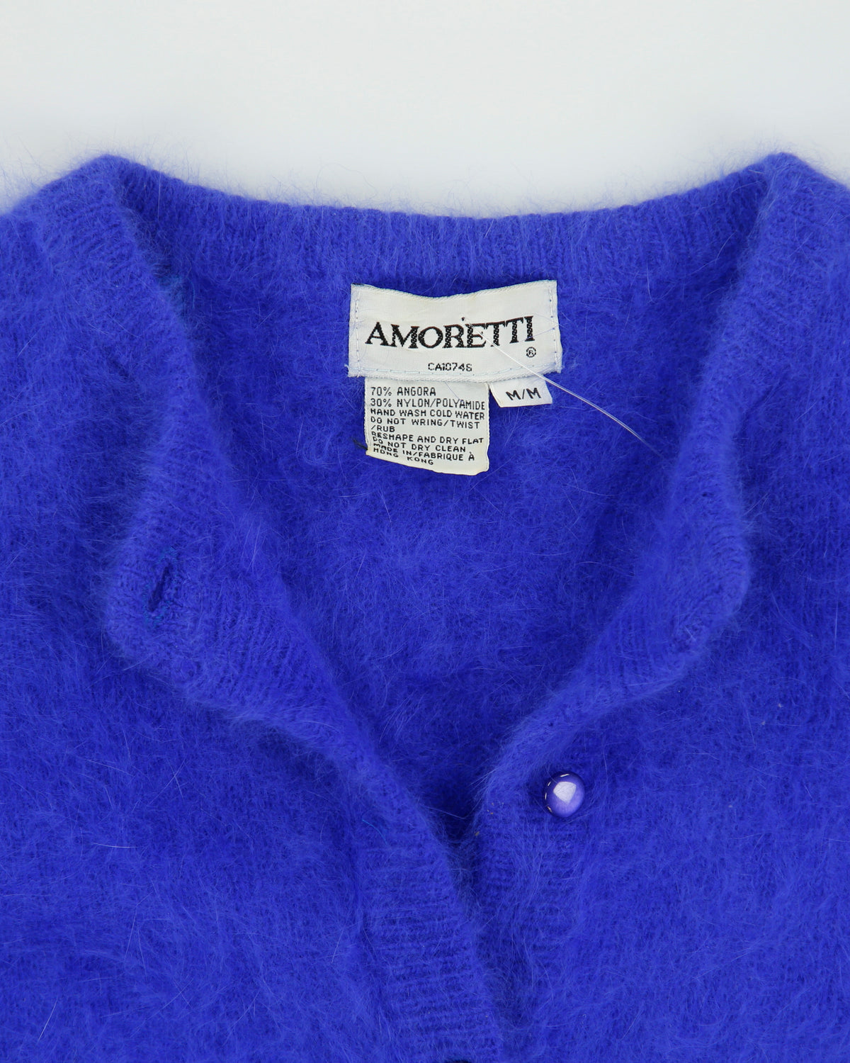 Vintage 1980s Amoretti Angora Blend Fluffy Shoulder Pad Cardigan - M