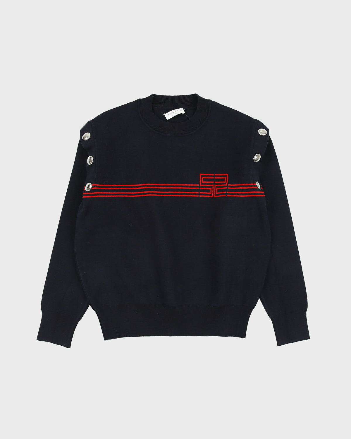 Sandro Striped Studded Crewneck Knitted Sweatshirt - S