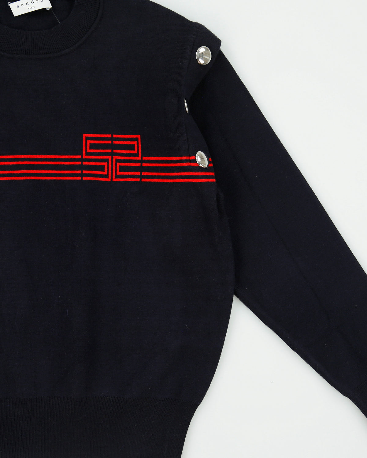 Sandro Striped Studded Crewneck Knitted Sweatshirt - S