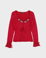 Vintage Y2K 00s Betsey Johnson Sparkly Fine Knit Beaded Button-Up Top - S