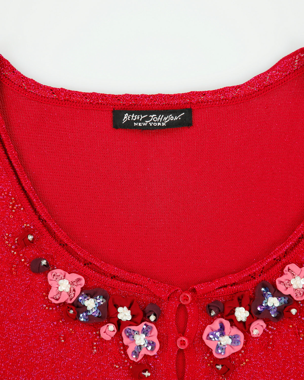 Vintage Y2K 00s Betsey Johnson Sparkly Fine Knit Beaded Button-Up Top - S