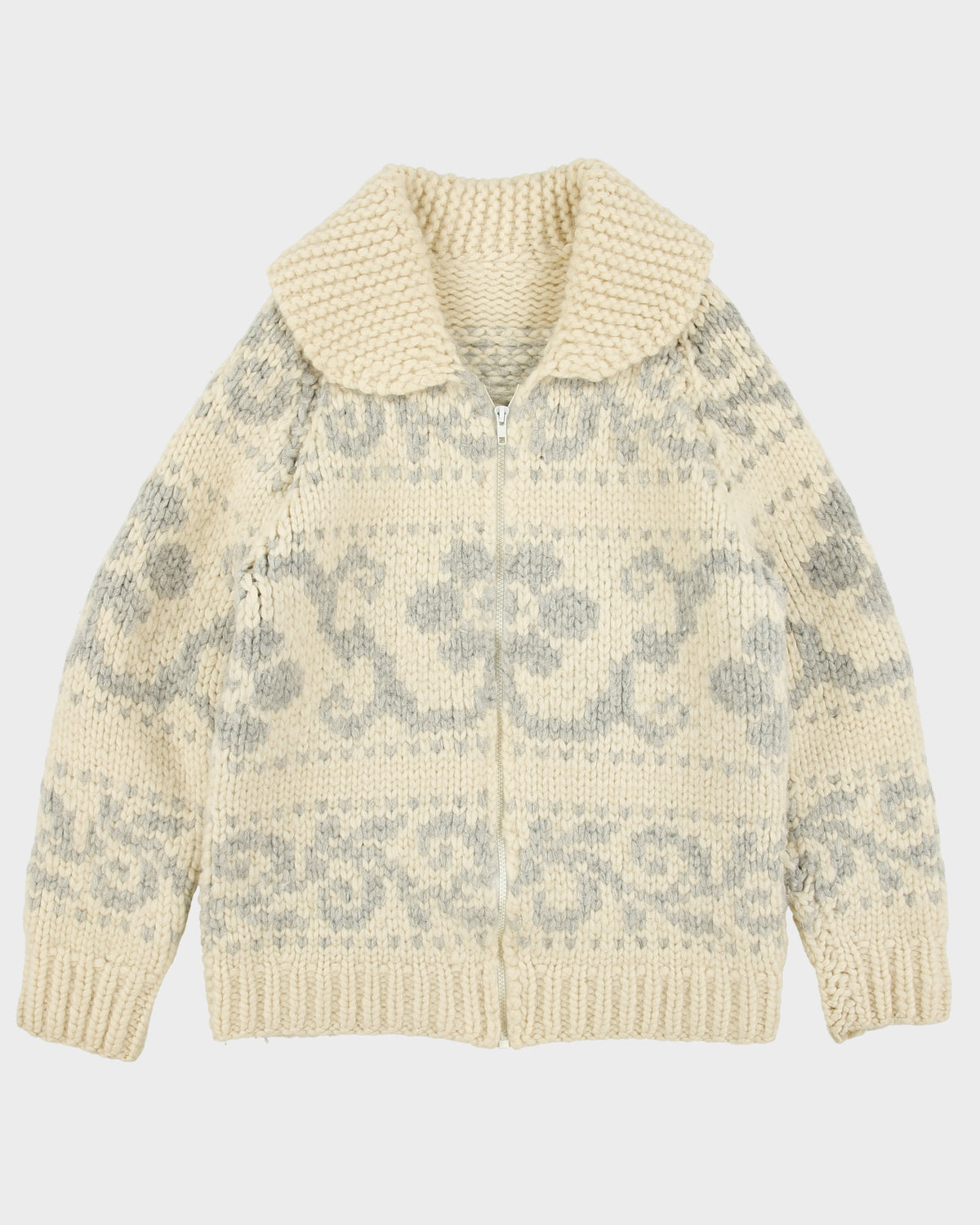 Vintage 1990s Handwoven In USA Women's Wool Chunky Knit Cowichan Cardigan - M