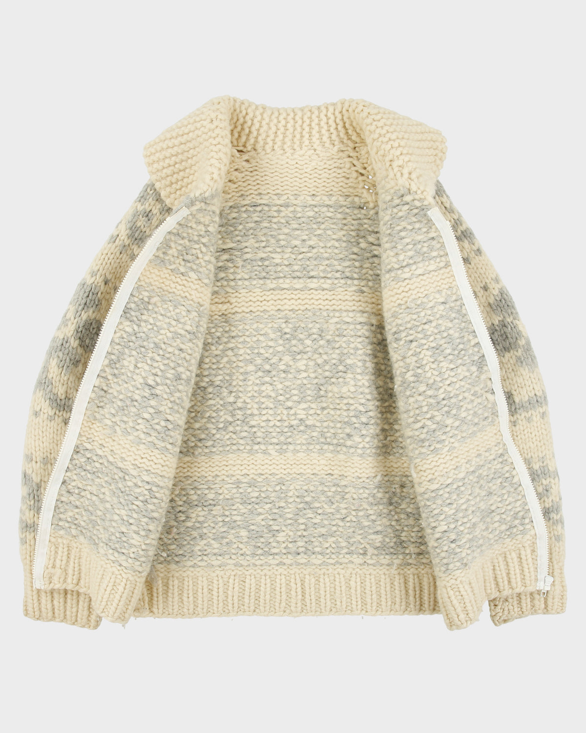 Vintage 1990s Handwoven In USA Women's Wool Chunky Knit Cowichan Cardigan - M