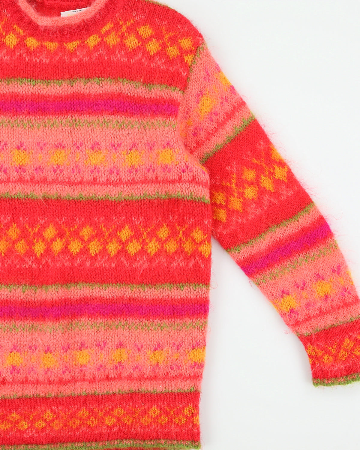 Vintage 1990s Benetton Mohair Fuzzy Fair Isle Knit Jumper - L