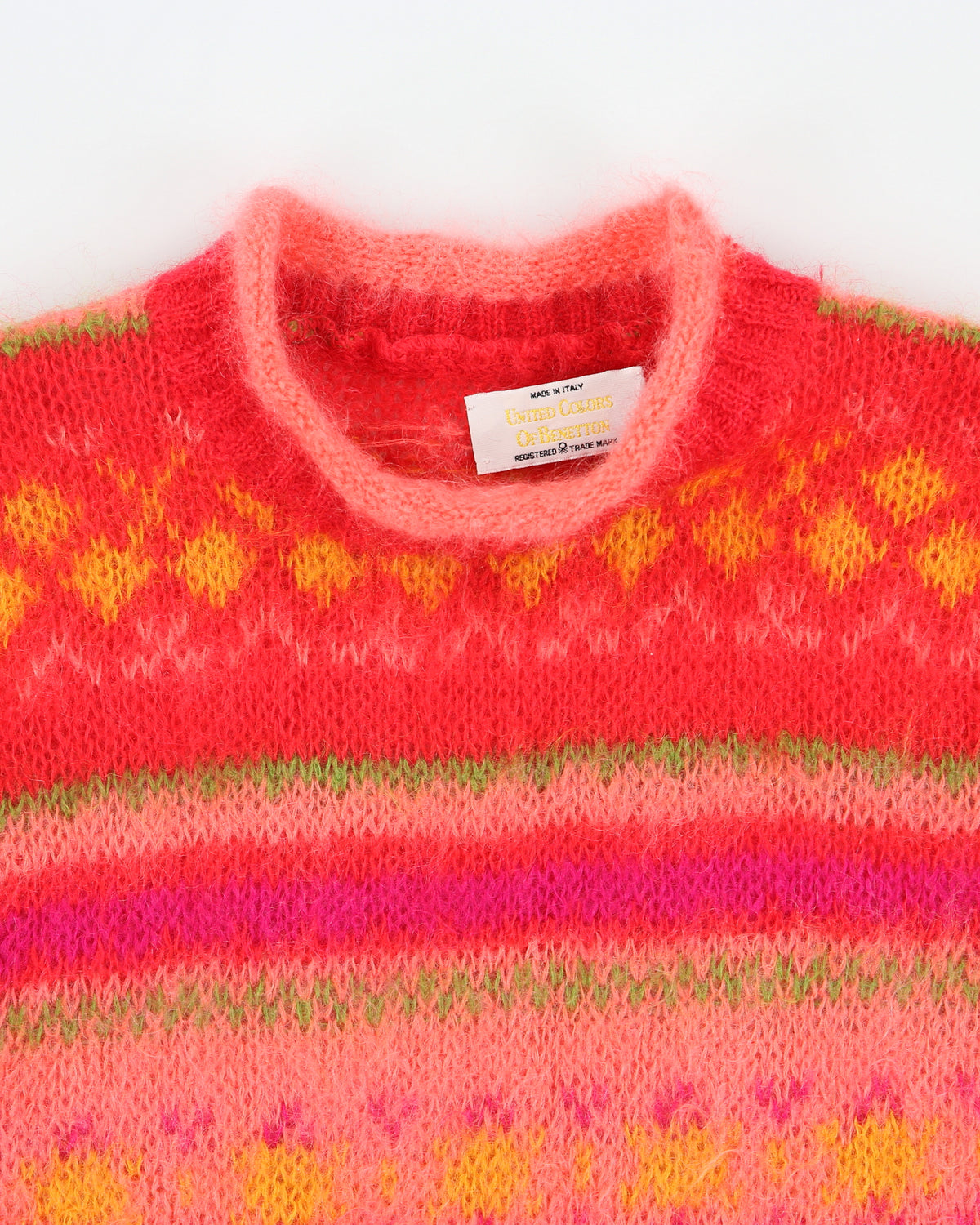 Vintage 1990s Benetton Mohair Fuzzy Fair Isle Knit Jumper - L