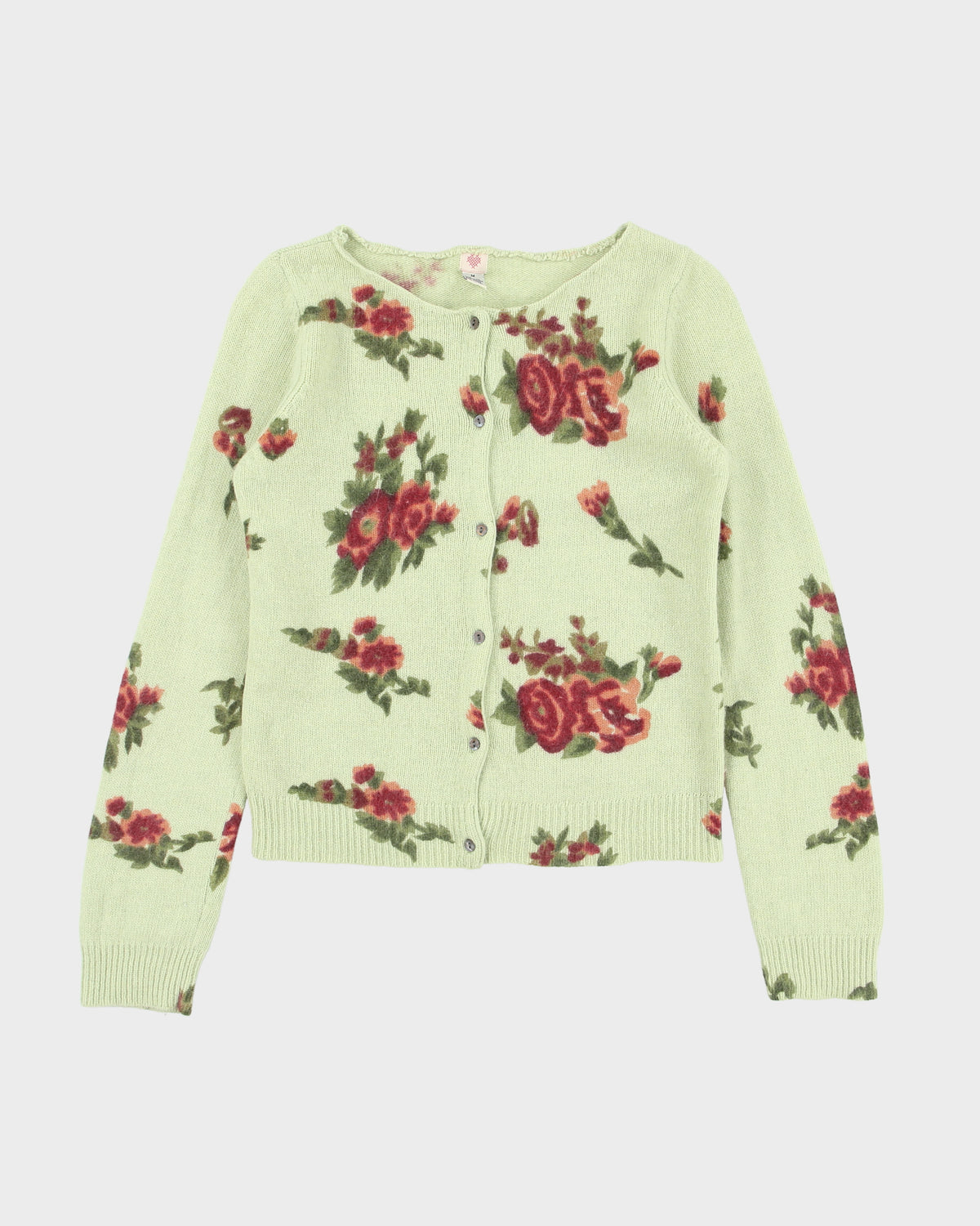 Vintage 1990s Cross Stitch Heart Angora &amp; Wool Blend Floral Cardigan - M