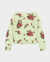 Vintage 1990s Cross Stitch Heart Angora &amp; Wool Blend Floral Cardigan - M