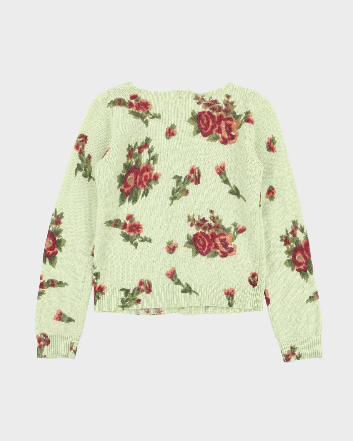 Vintage 1990s Cross Stitch Heart Angora &amp; Wool Blend Floral Cardigan - M
