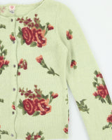 Vintage 1990s Cross Stitch Heart Angora &amp; Wool Blend Floral Cardigan - M