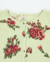 Vintage 1990s Cross Stitch Heart Angora &amp; Wool Blend Floral Cardigan - M