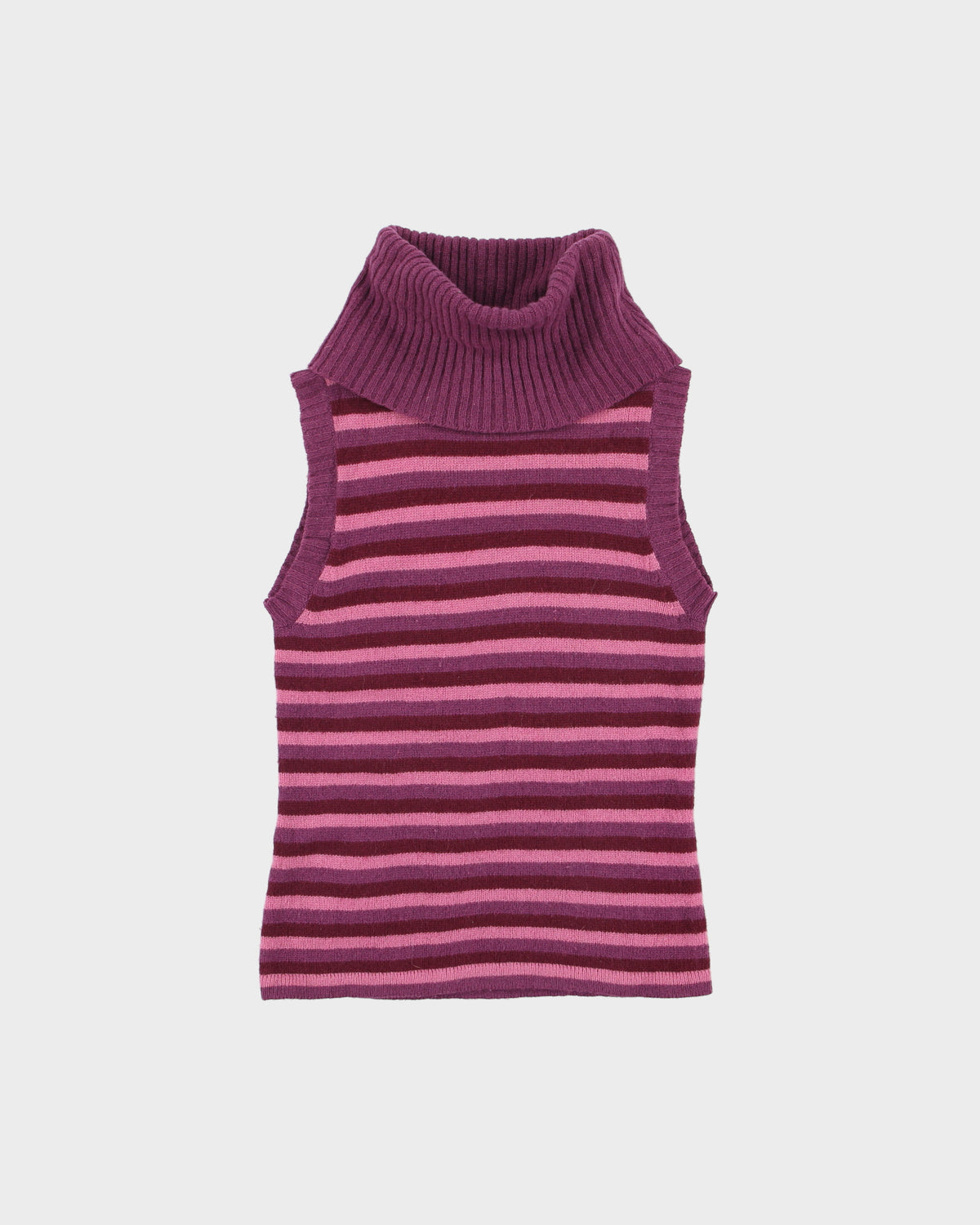 Vintage Y2K 00s 1001 Striped Roll Neck Sleeveless Knit Top - XS